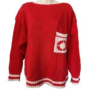 Liz Claiborne Sport Red White Open Knit Boat Neck Vintage Cotton Sweater sz M